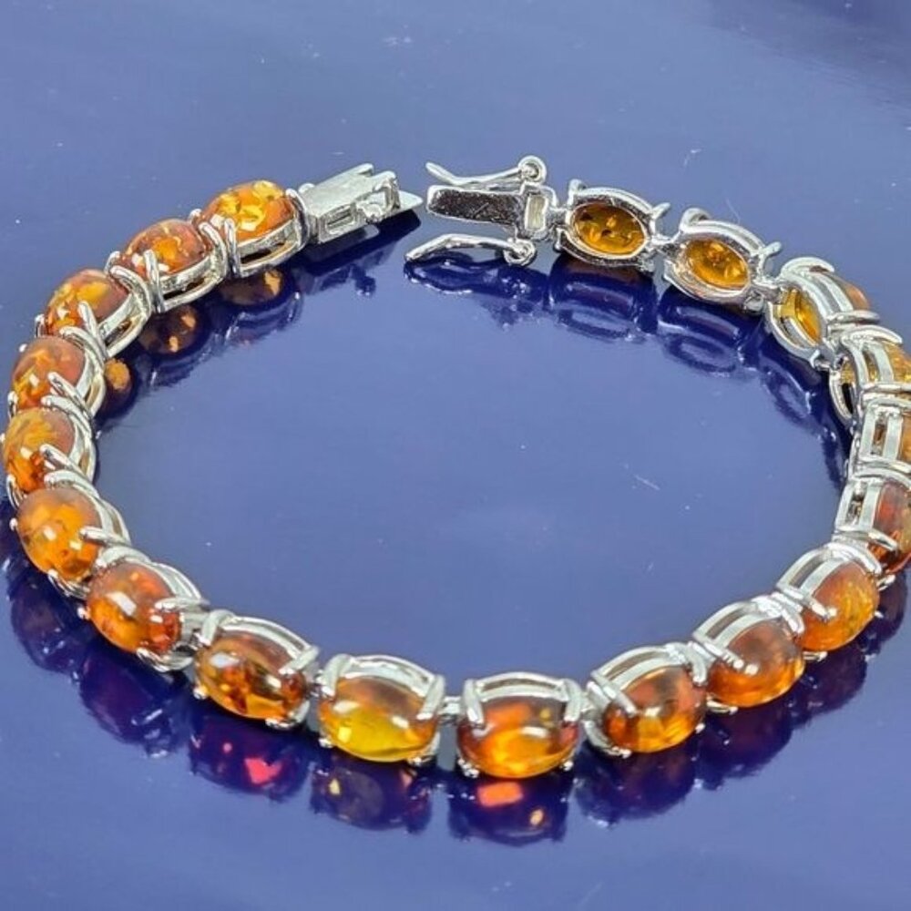 Natural Amber 925 Sterling Silver Bracelet 18cm